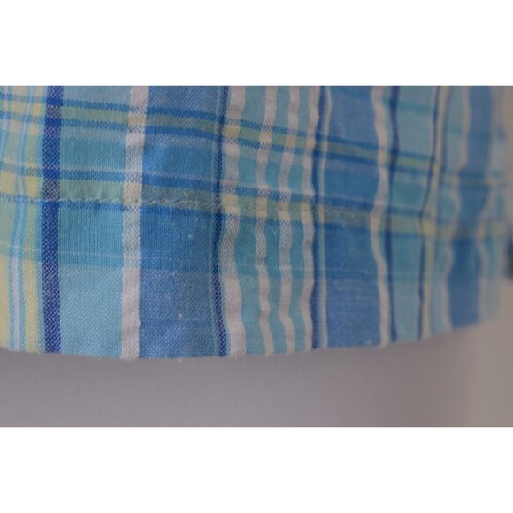 Vintage 90s White and Blue Cotton/Poly Plaid‎ Button Down Blouse - Picture 10 of 10